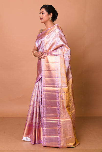 Kanchipuram Silk Tissue Brocade Lavender Saree