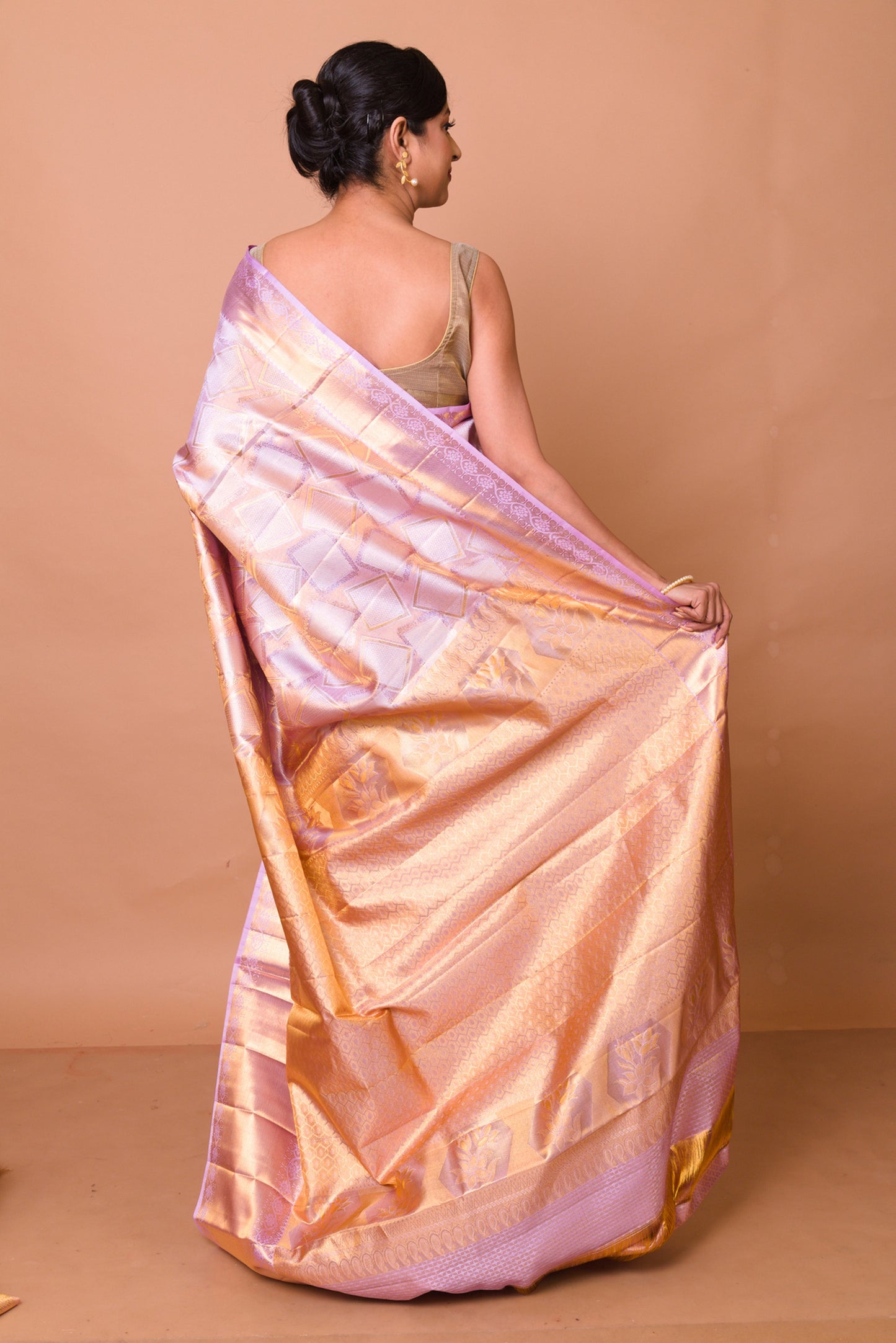 Kanchipuram Silk Tissue Brocade Lavender Saree