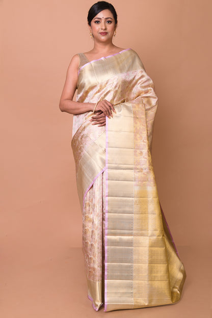 Kanchipuram Silk Tissue Brocade Cream Saree