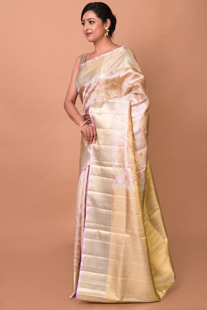 Kanchipuram Silk Tissue Brocade Cream Saree