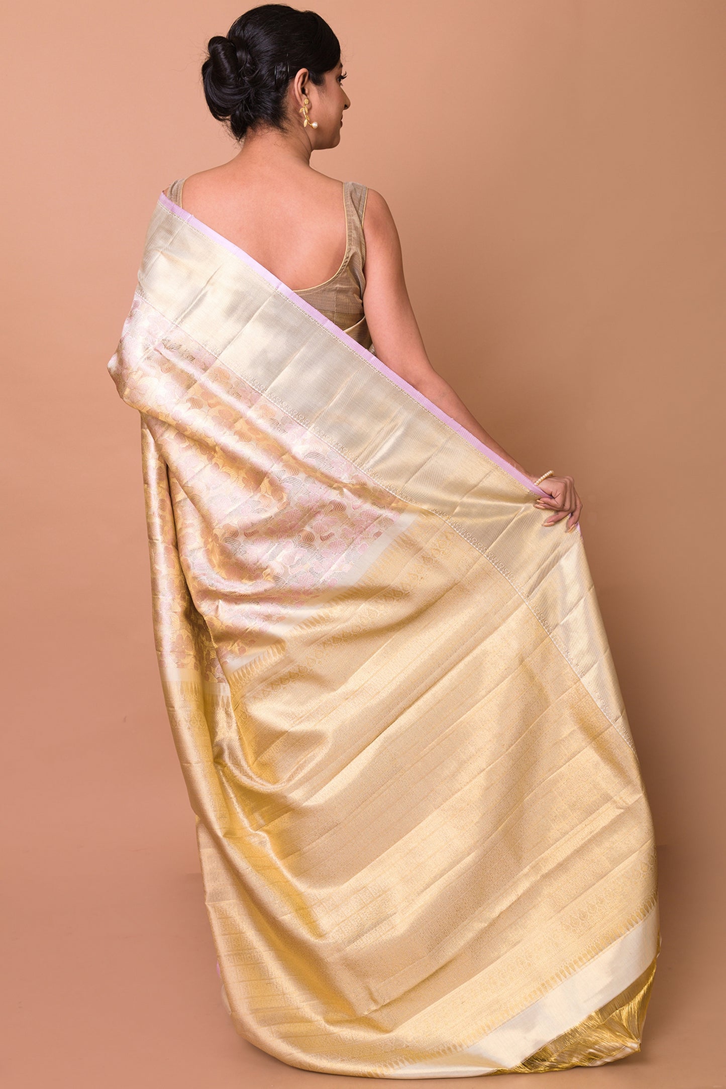 Kanchipuram Silk Tissue Brocade Cream Saree
