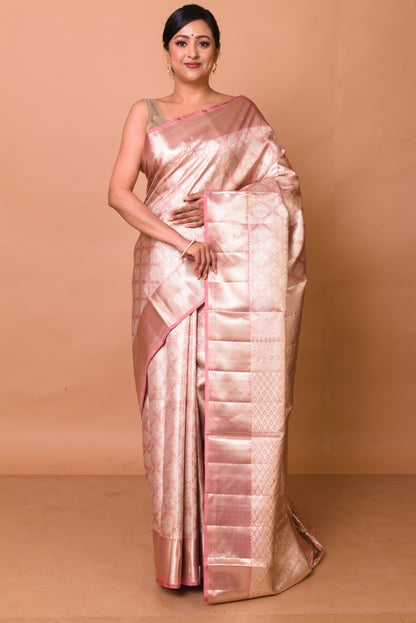 Kanchipuram Silk Tissue Brocade Pink Saree