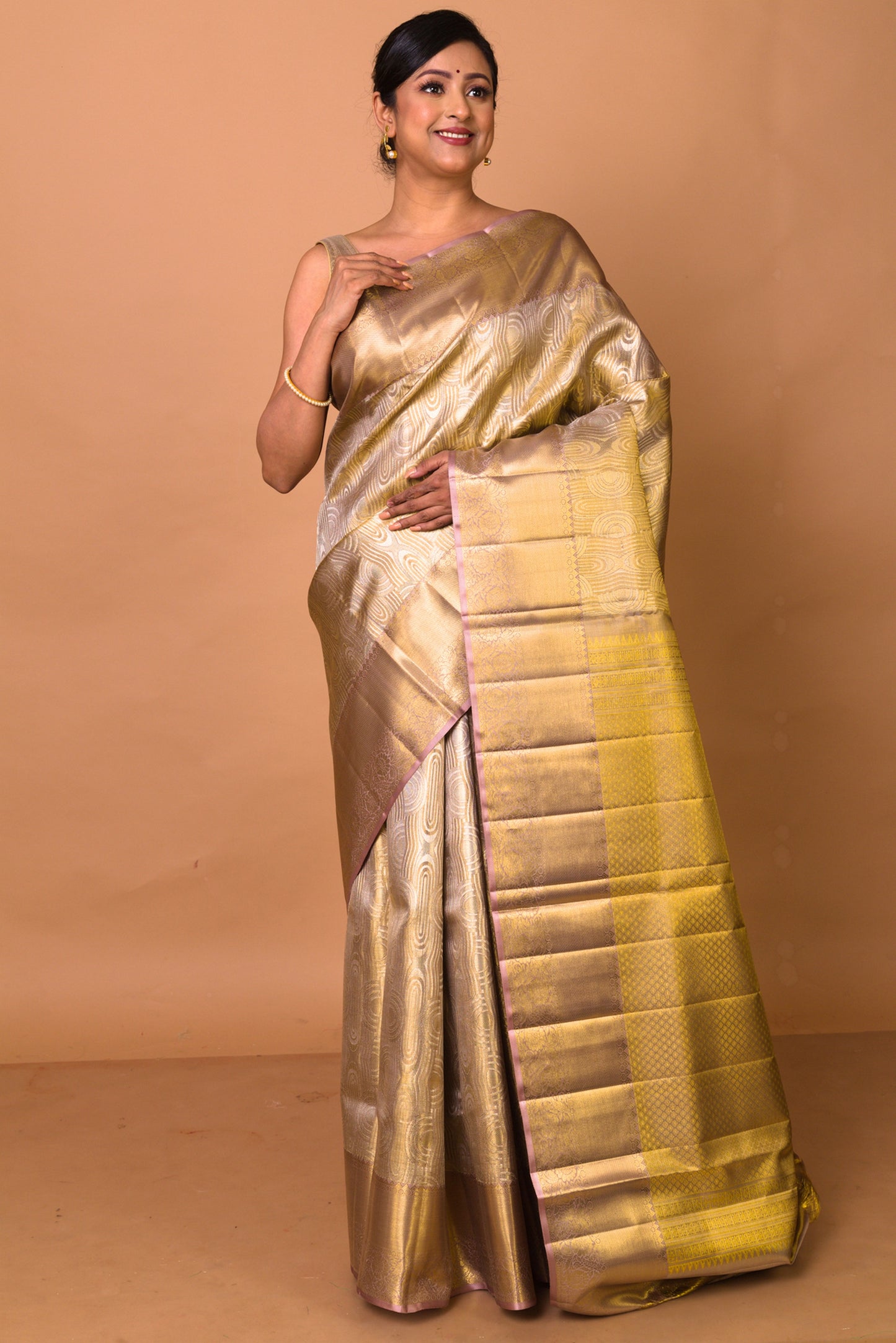 Kanchipuram Silk Tissue Brocade Gold Saree