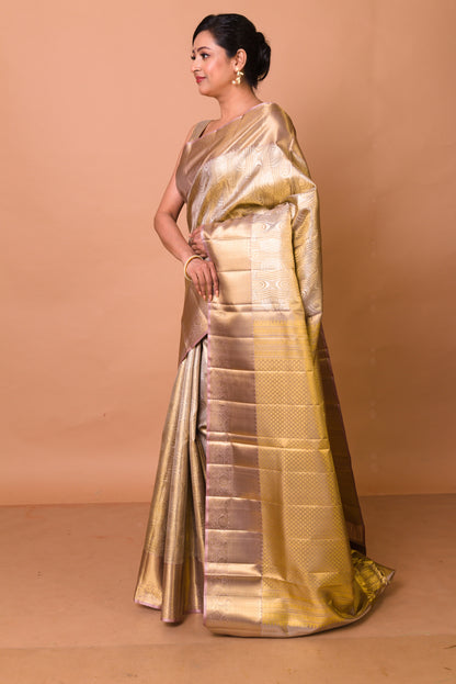 Kanchipuram Silk Tissue Brocade Gold Saree