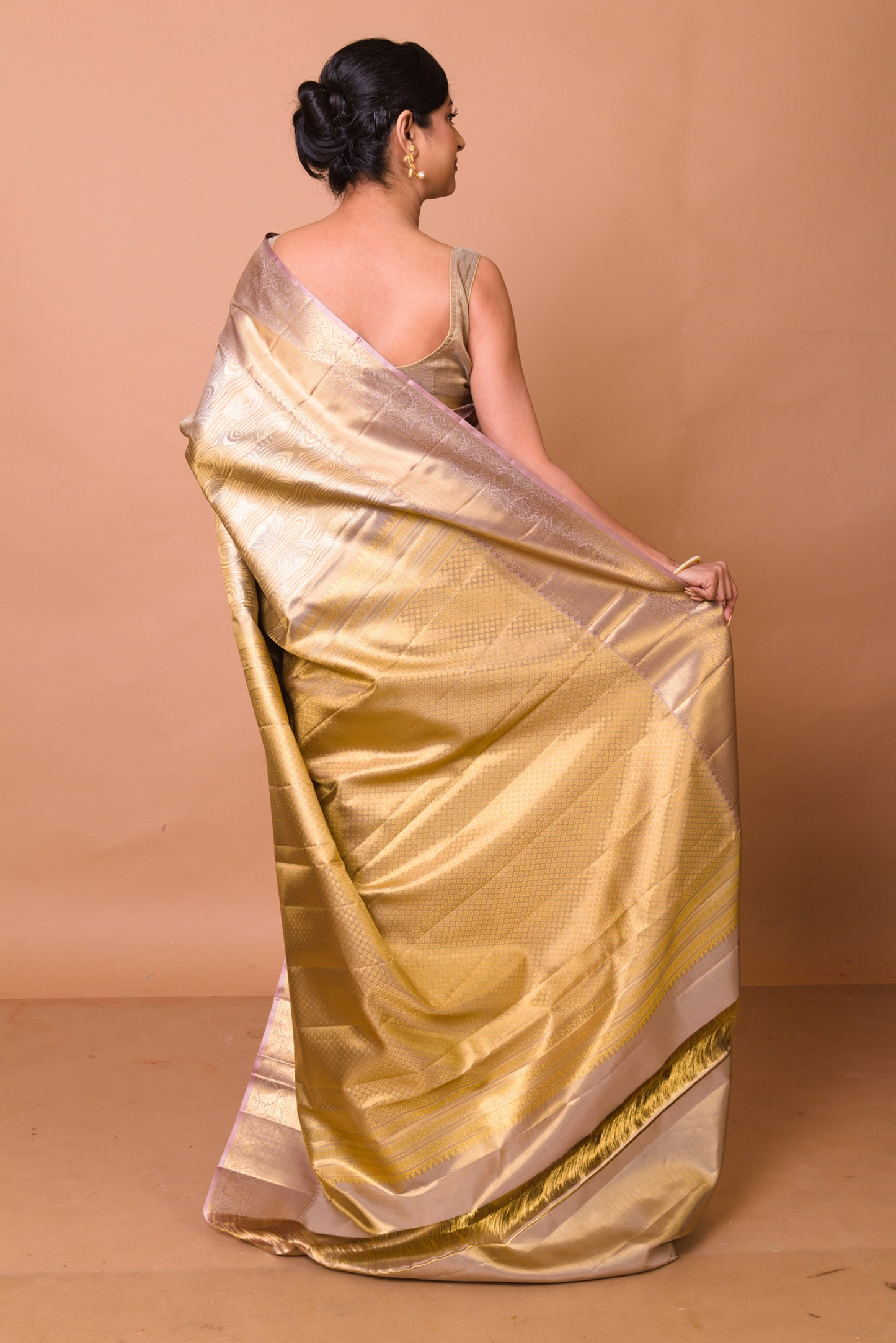 Kanchipuram Silk Tissue Brocade Gold Saree