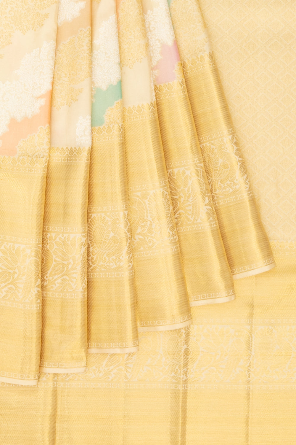 Kanchipuram Silk Jaal Cream Saree