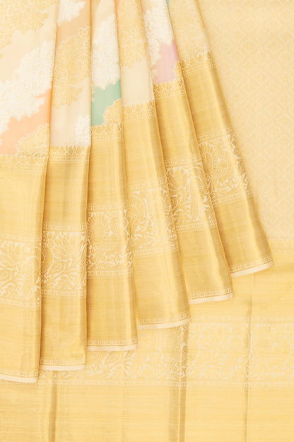 Kanchipuram Silk Jaal Cream Saree