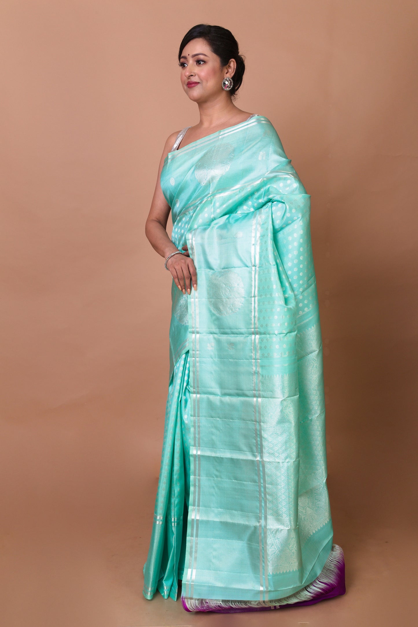 Kanchipuram Silk Brocade Sky Blue Saree