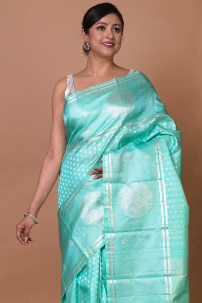 Kanchipuram Silk Brocade Sky Blue Saree