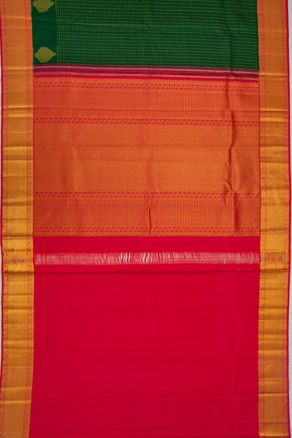 Kanchipuram Silk Checks Dark Green Saree