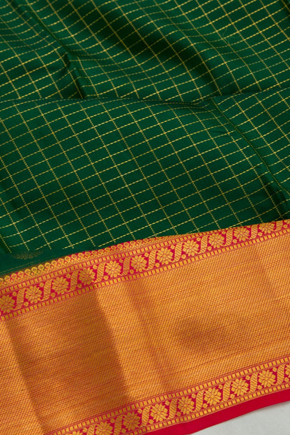 Kanchipuram Silk Checks Dark Green Saree