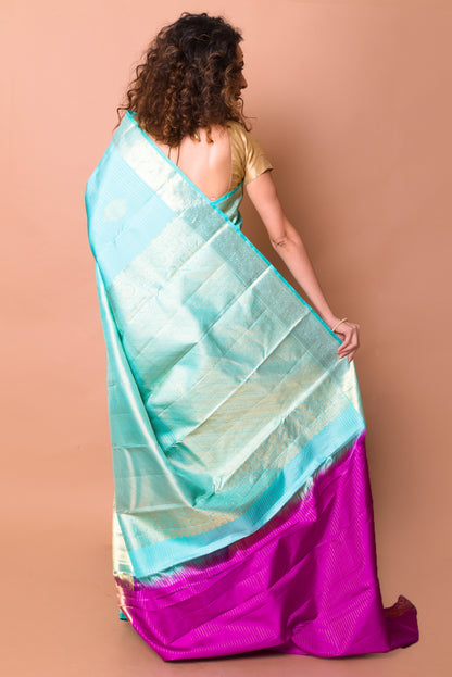 Kanchipuram Silk Butta Sky Blue Saree