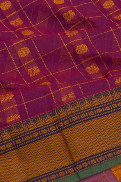 Chettinad Cotton Checks And Butta Purple Saree