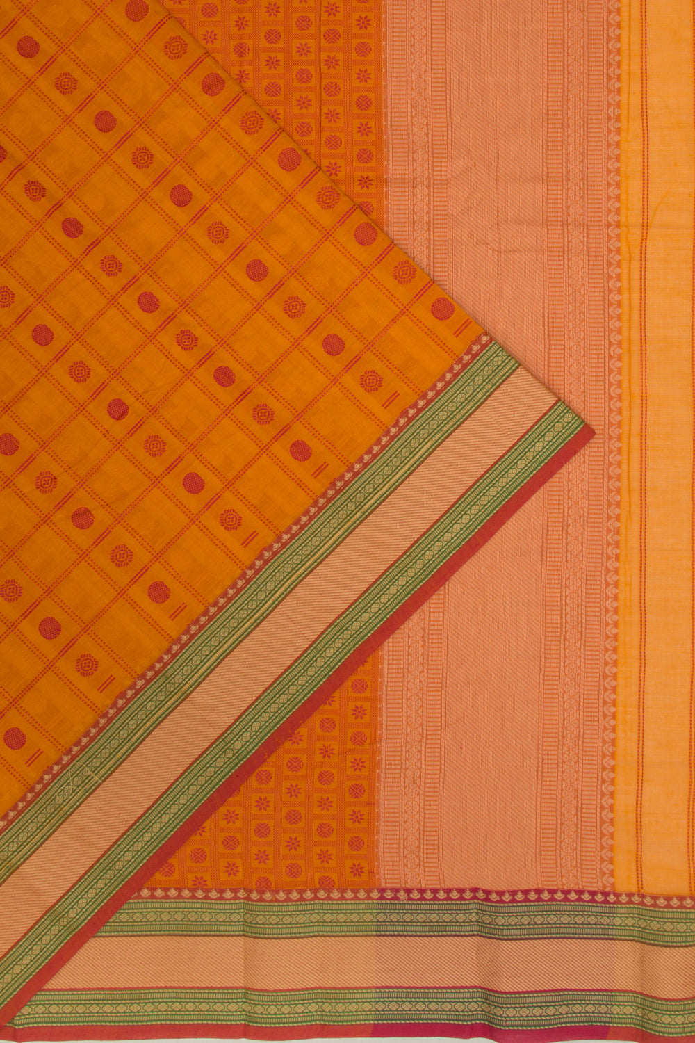 Chettinad Cotton Checks And Butta Mustard Yellow Saree