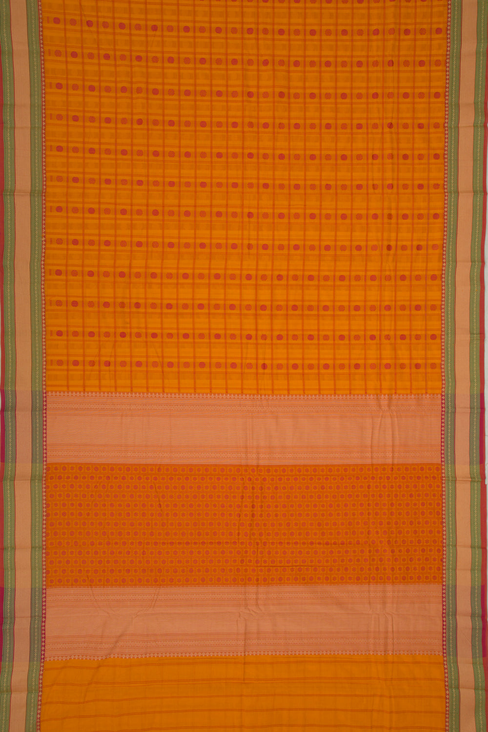 Chettinad Cotton Checks And Butta Mustard Yellow Saree
