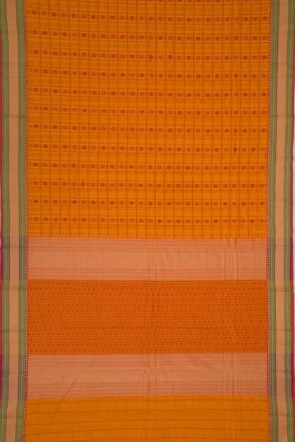 Chettinad Cotton Checks And Butta Mustard Yellow Saree