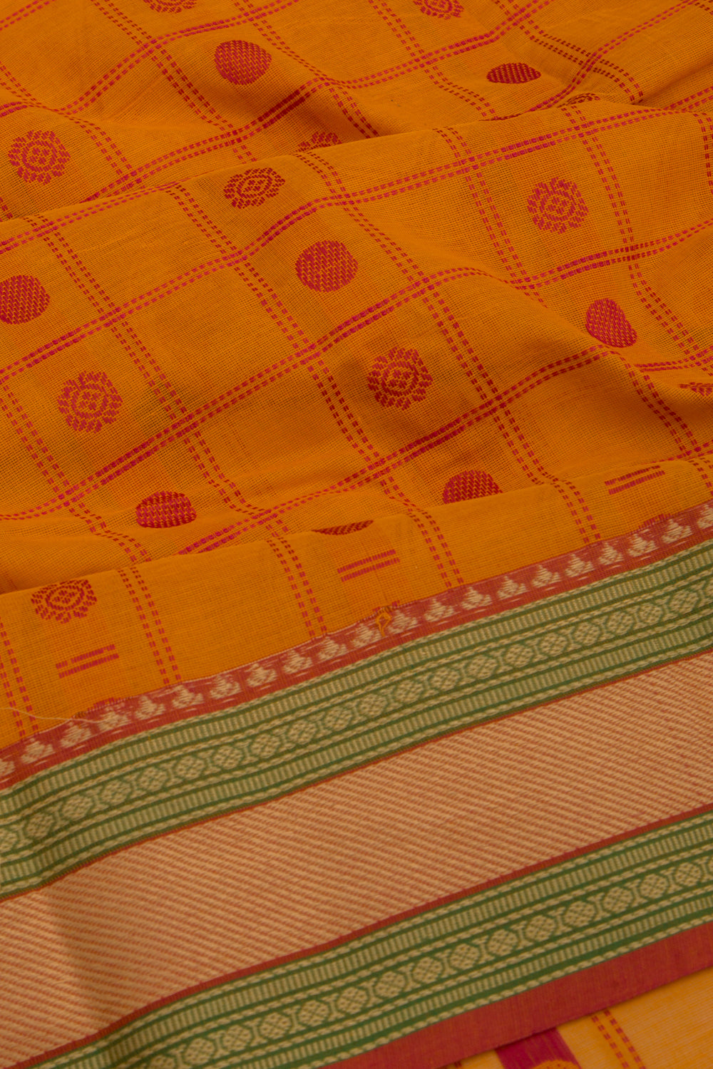 Chettinad Cotton Checks And Butta Mustard Yellow Saree