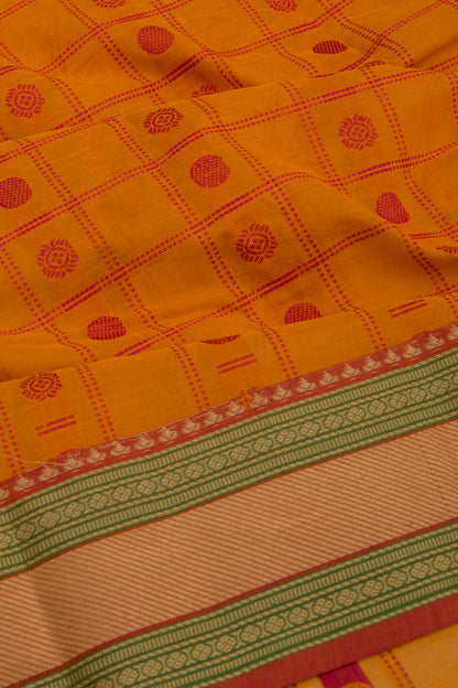 Chettinad Cotton Checks And Butta Mustard Yellow Saree