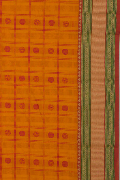 Chettinad Cotton Checks And Butta Mustard Yellow Saree