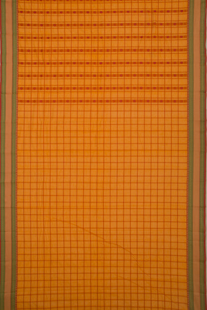 Chettinad Cotton Checks And Butta Mustard Yellow Saree