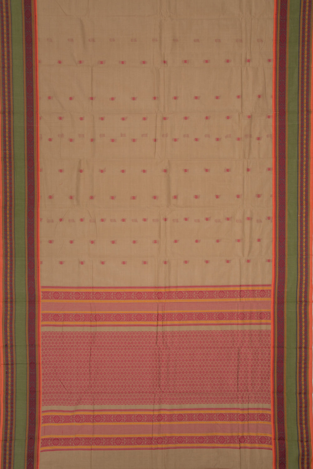 Chettinad Cotton Butta Khaki Brown Saree