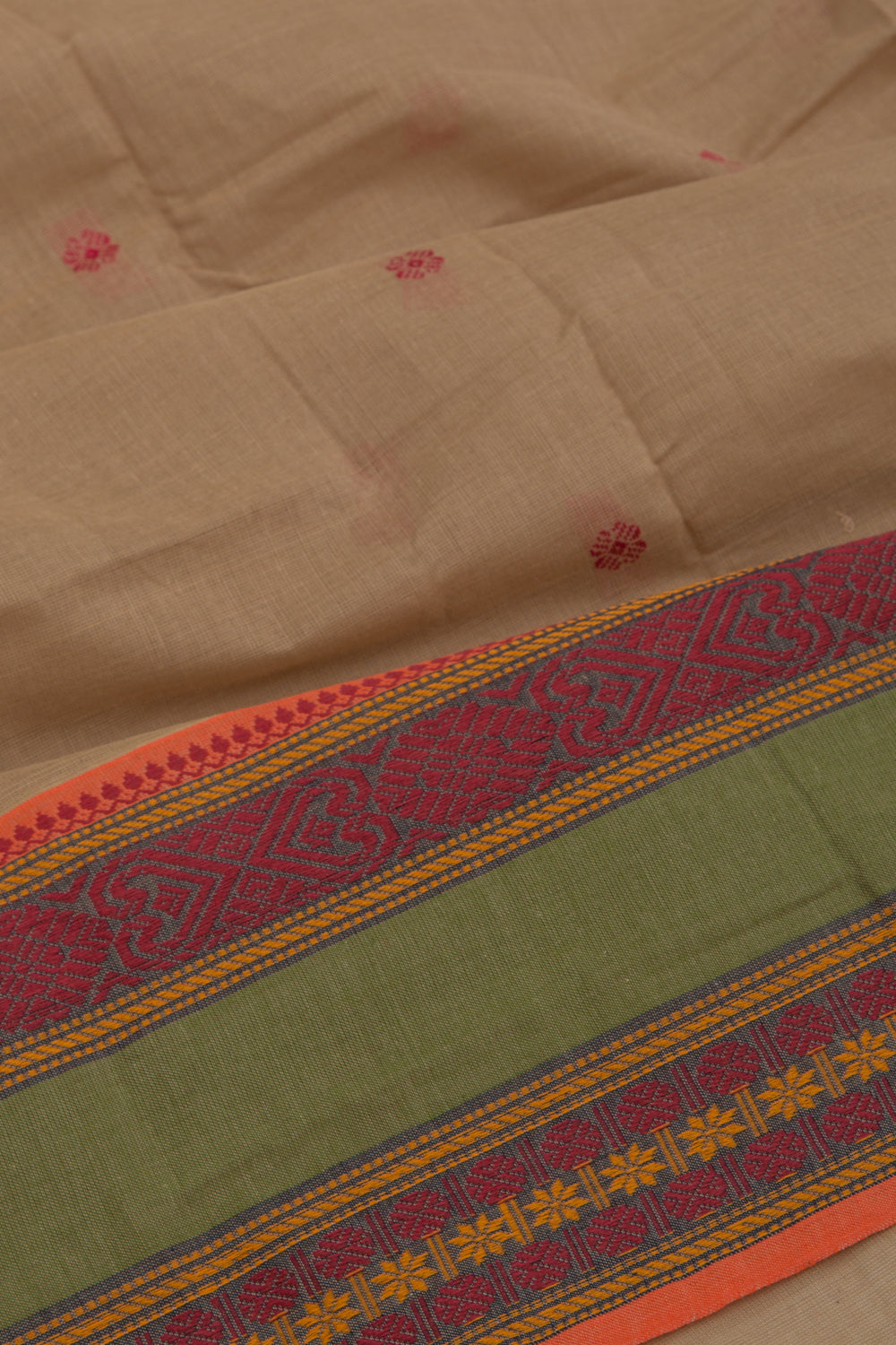 Chettinad Cotton Butta Khaki Brown Saree