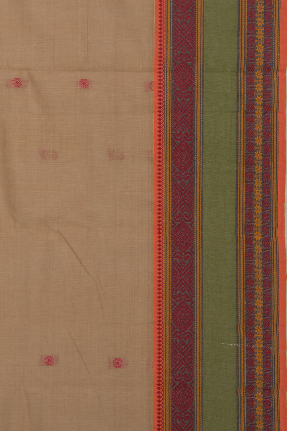 Chettinad Cotton Butta Khaki Brown Saree
