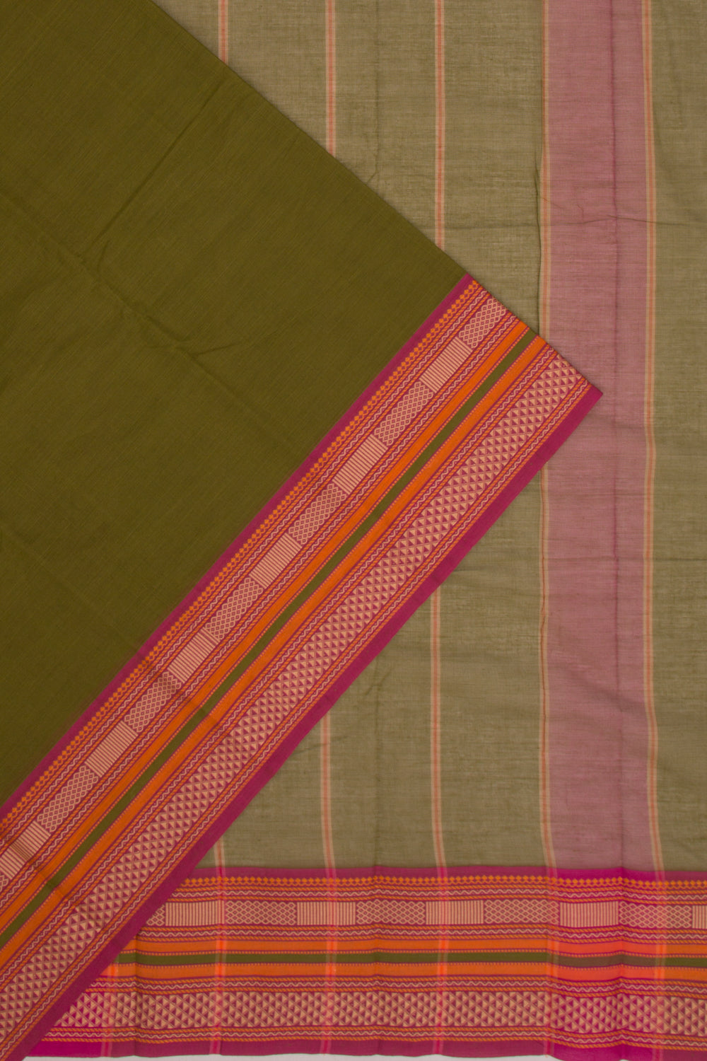 Chettinad Cotton Plain Mehendi Green Saree