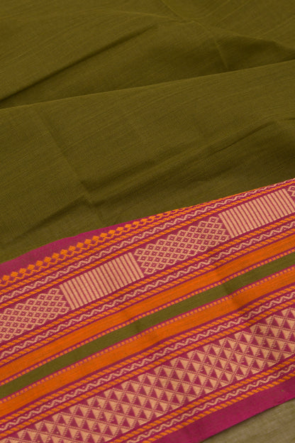 Chettinad Cotton Plain Mehendi Green Saree