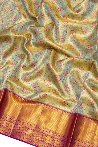 Kanchipuram Silk Tissue Brocade Blue Saree