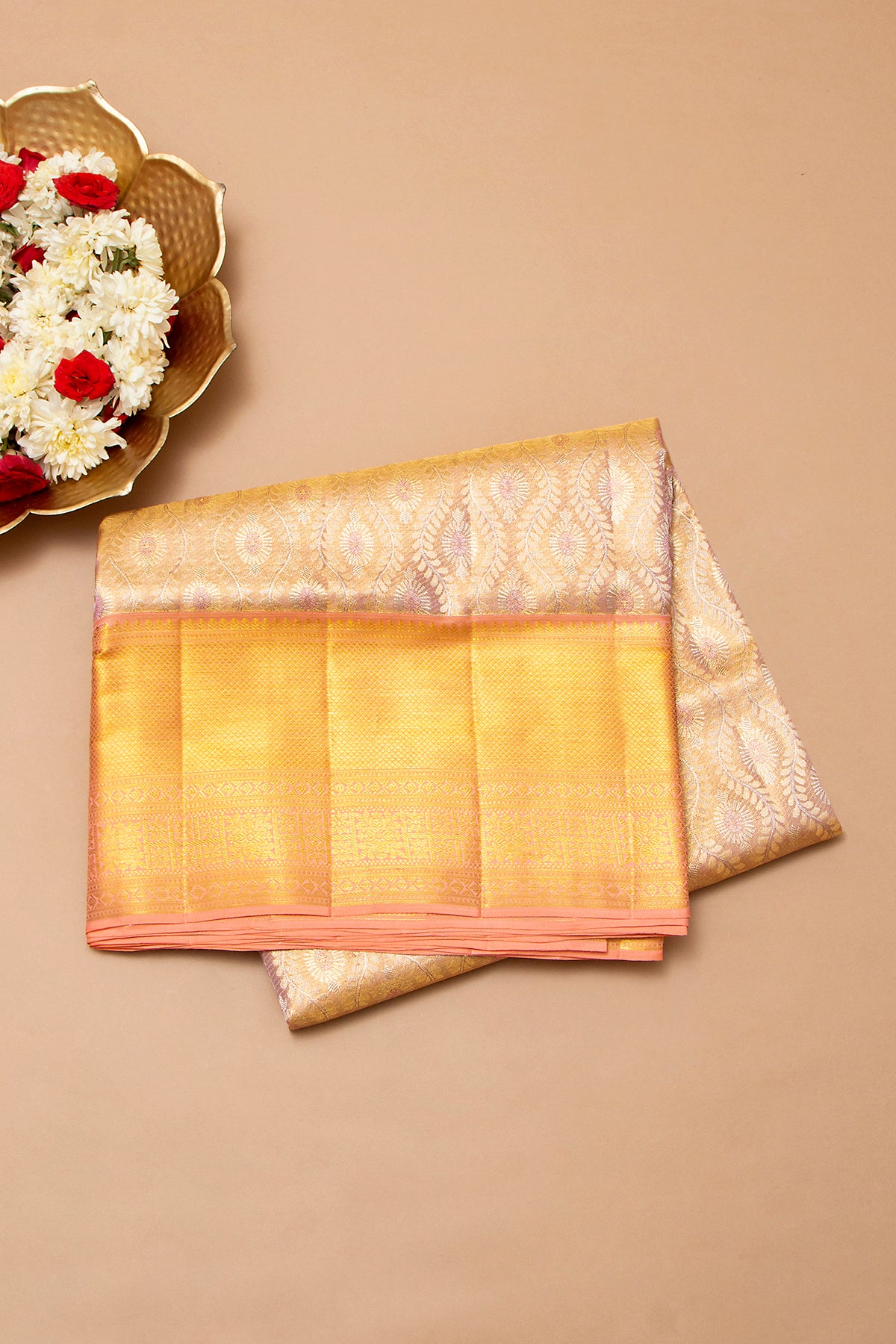 Kanchipuram Silk Tissue Brocade Gold Saree