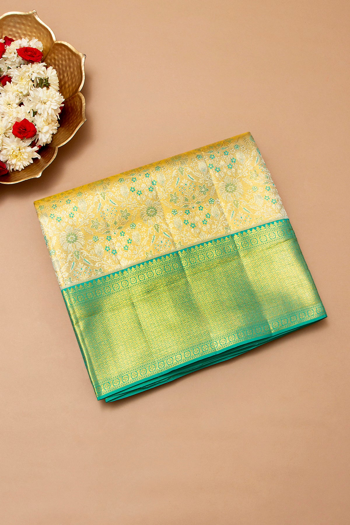 Kanchipuram Silk Tissue Brocade Gold Saree