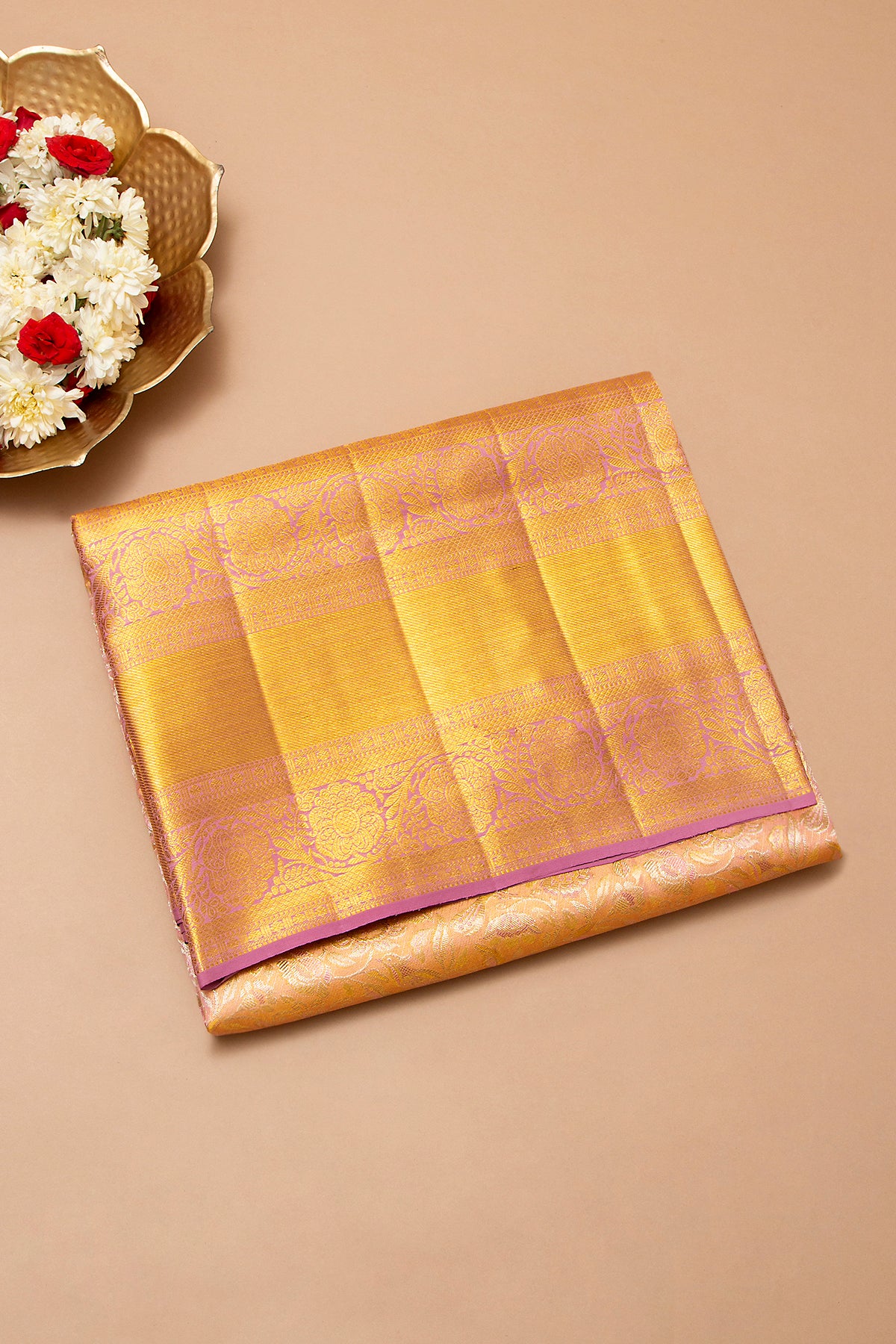 Kanchipuram Silk Tissue Brocade Pink Saree