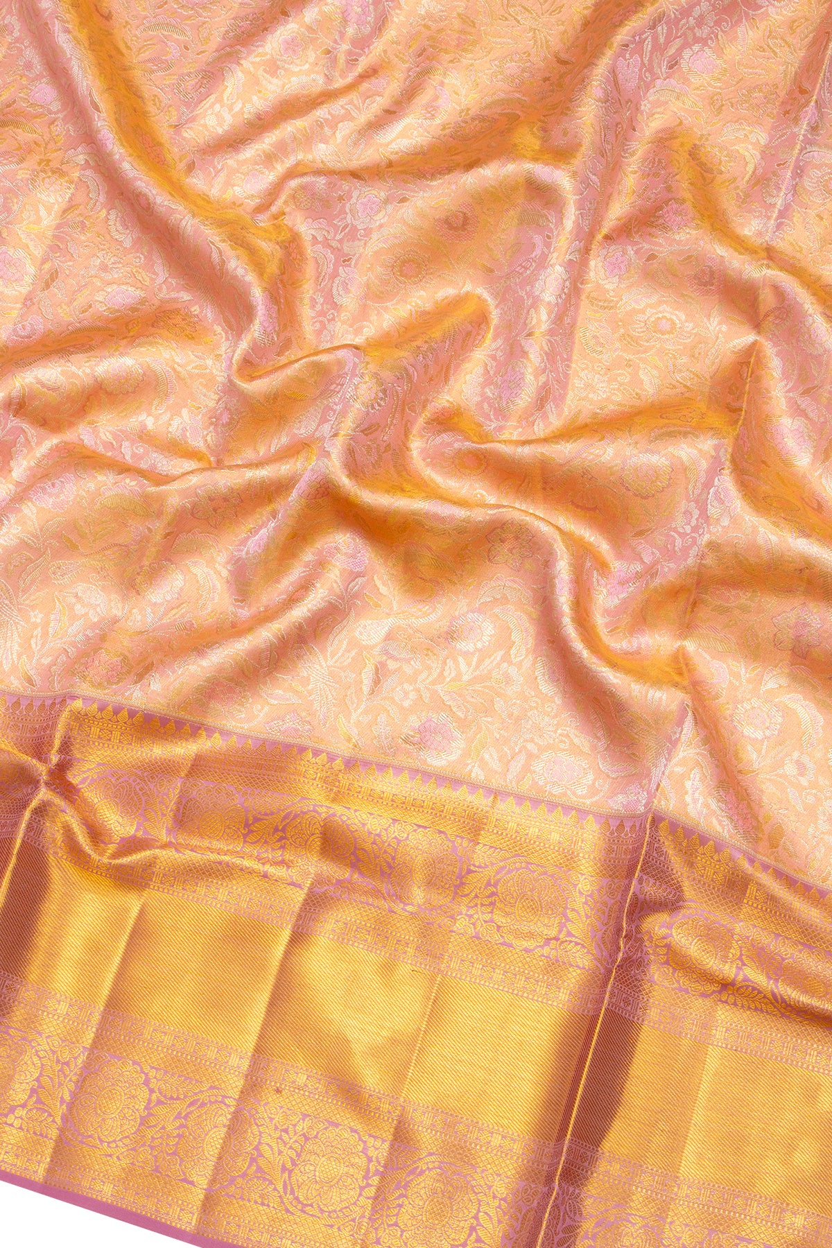 Kanchipuram Silk Tissue Brocade Pink Saree