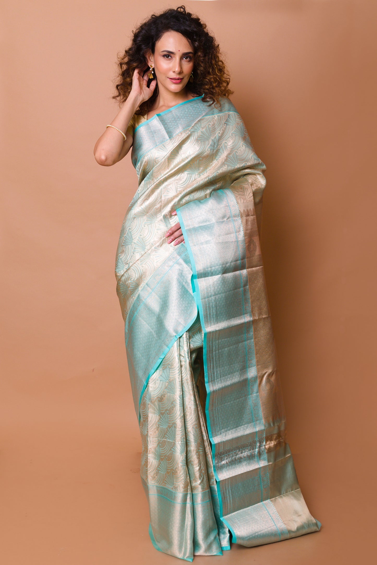 Kanchipuram Silk Tissue Brocade Sky Blue Saree