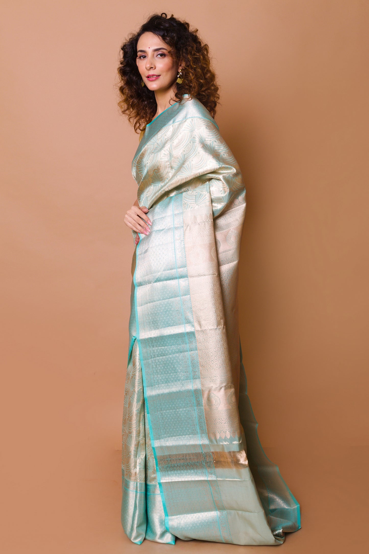Kanchipuram Silk Tissue Brocade Sky Blue Saree