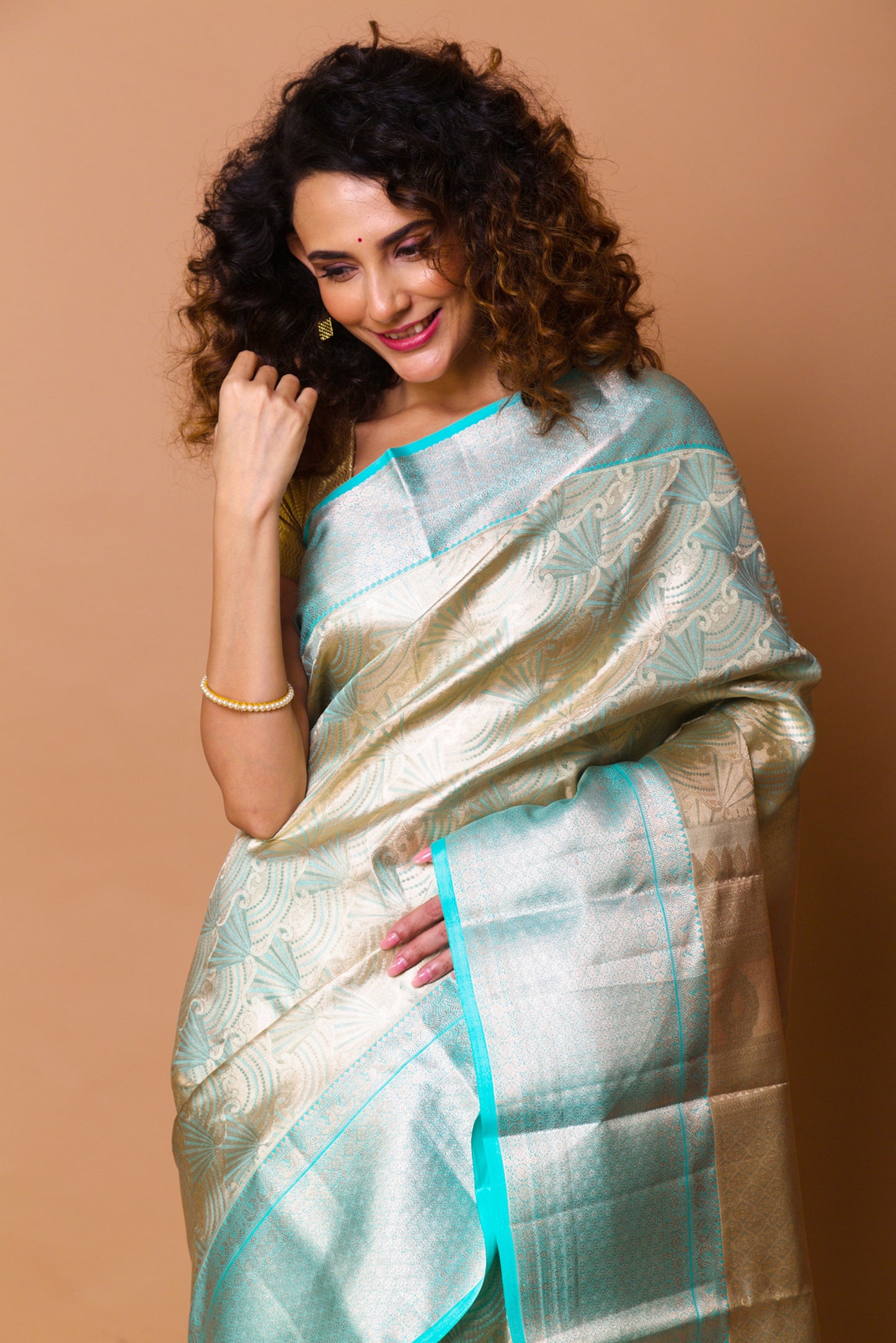Kanchipuram Silk Tissue Brocade Sky Blue Saree