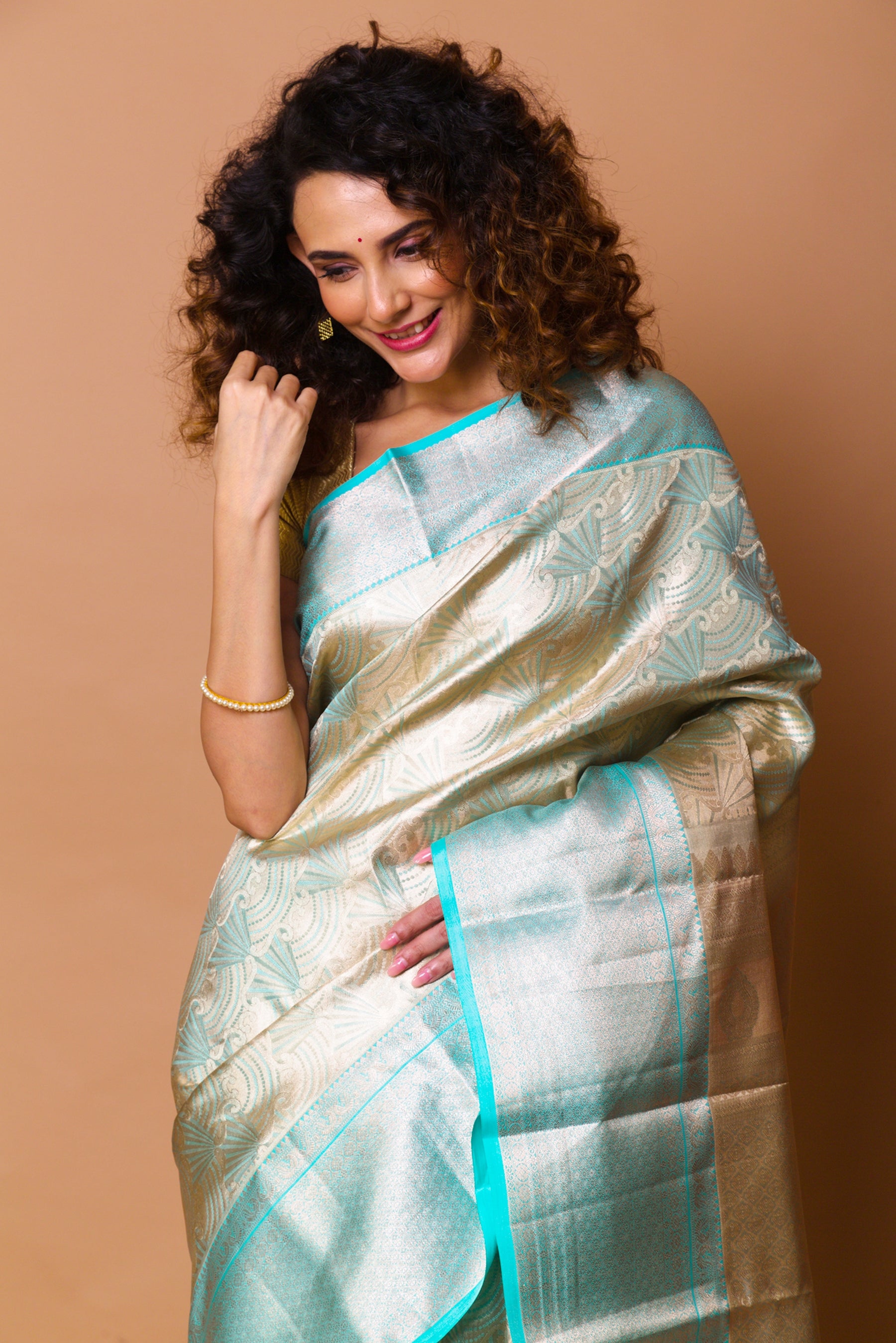 Kanchipuram Silk Tissue Brocade Sky Blue Saree