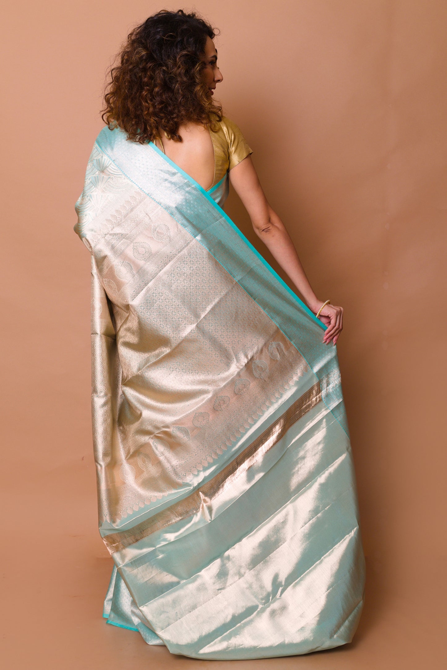 Kanchipuram Silk Tissue Brocade Sky Blue Saree