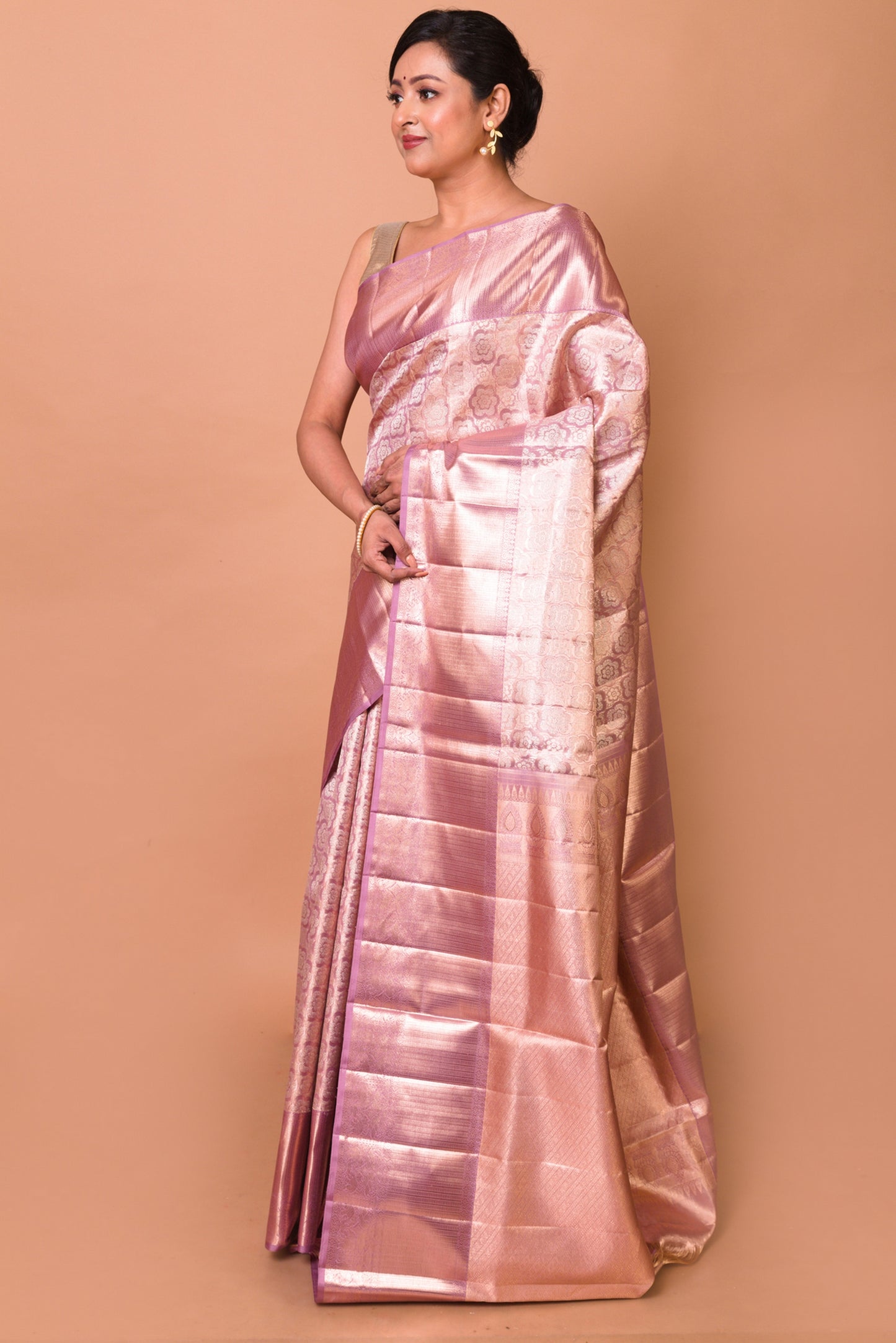 Kanchipuram Silk Tissue Brocade Pink Saree