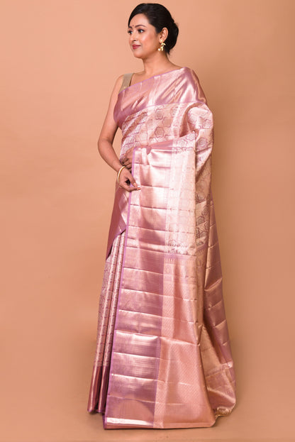 Kanchipuram Silk Tissue Brocade Pink Saree