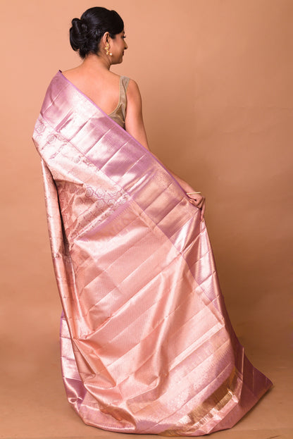 Kanchipuram Silk Tissue Brocade Pink Saree