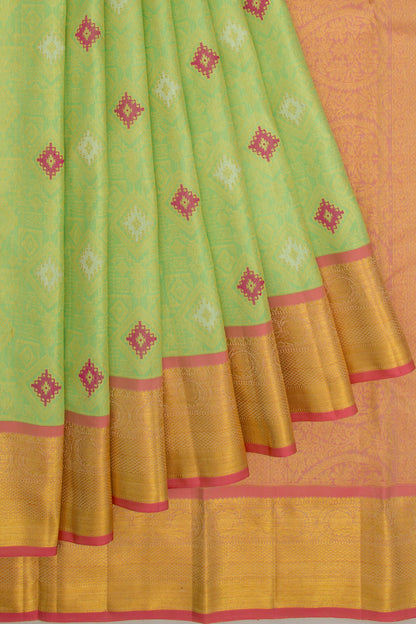 Kanchipuram Silk Geometric Brocade Pista Green Saree