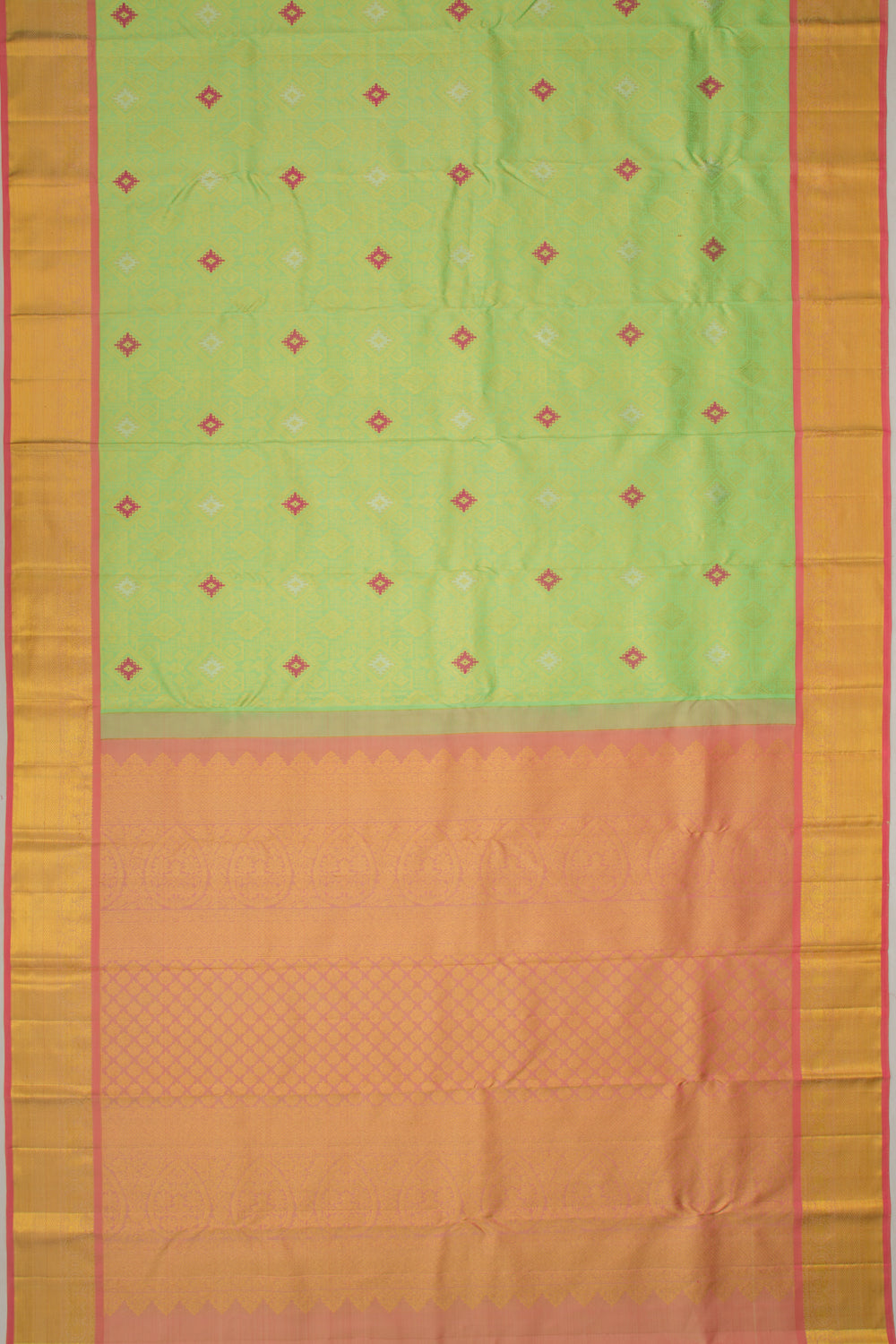 Kanchipuram Silk Geometric Brocade Pista Green Saree