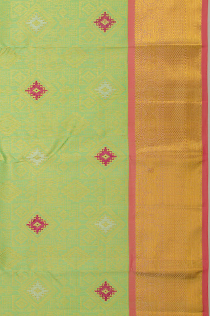 Kanchipuram Silk Geometric Brocade Pista Green Saree
