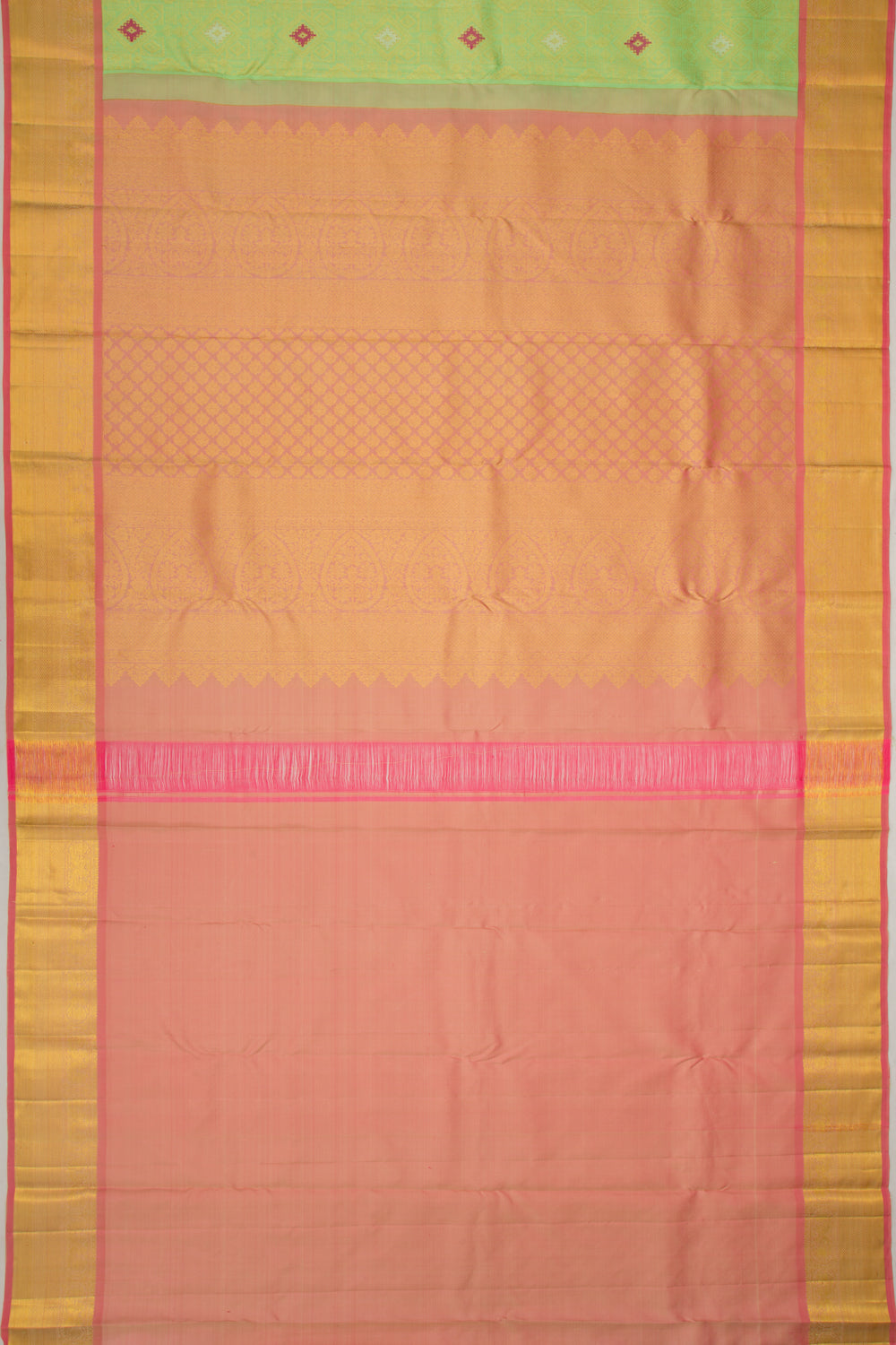 Kanchipuram Silk Geometric Brocade Pista Green Saree