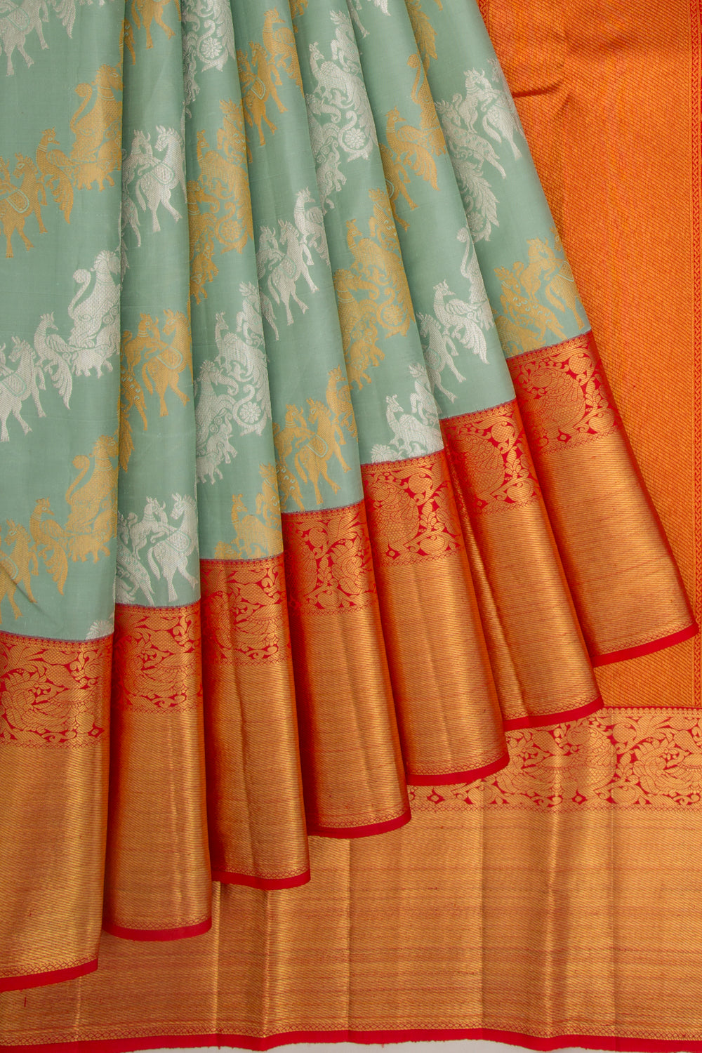 Kanchipuram Silk Jaal Pastel Green Saree