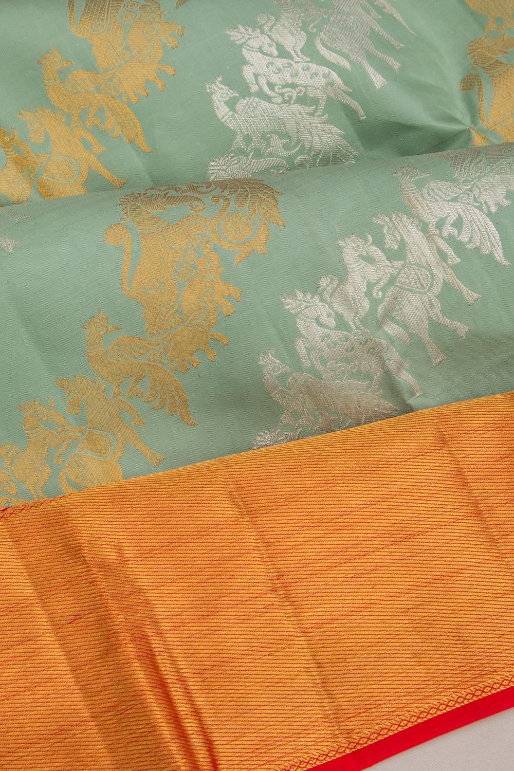 Kanchipuram Silk Jaal Pastel Green Saree