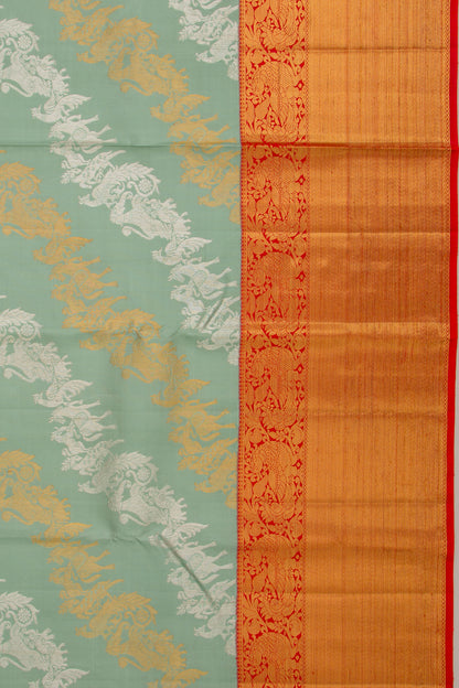 Kanchipuram Silk Jaal Pastel Green Saree
