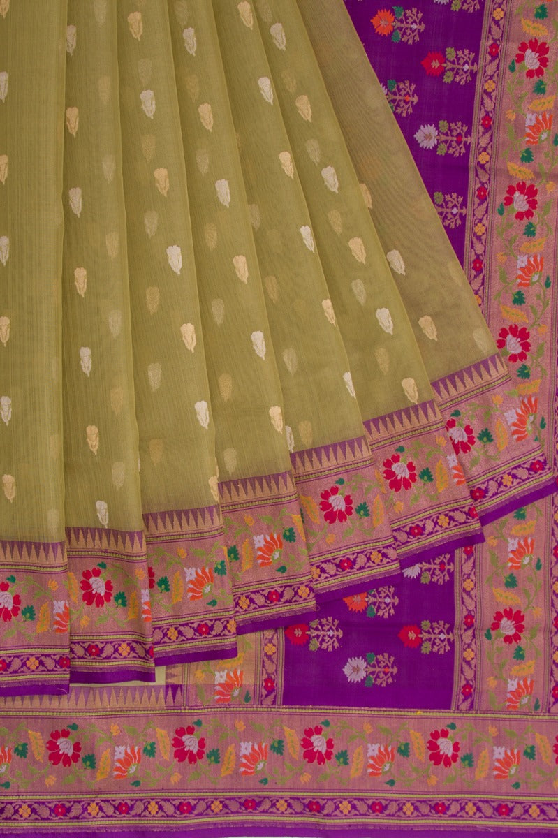 Banarasi Kora Organza Butta Green Saree